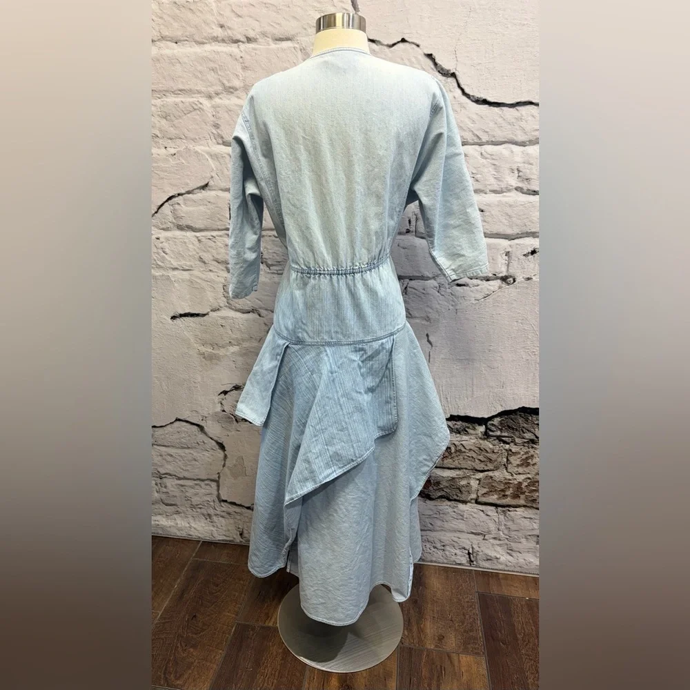 Vintage Pheobe Light Blue Denim Bohemian Hanker-chief Asymmetrical Layered Dress - Picture 6 of 12